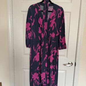 🌸 Lane Bryant Blue & Pink Floral Belted Wrap Dress – Size 14/16 – Worn Once 🌸